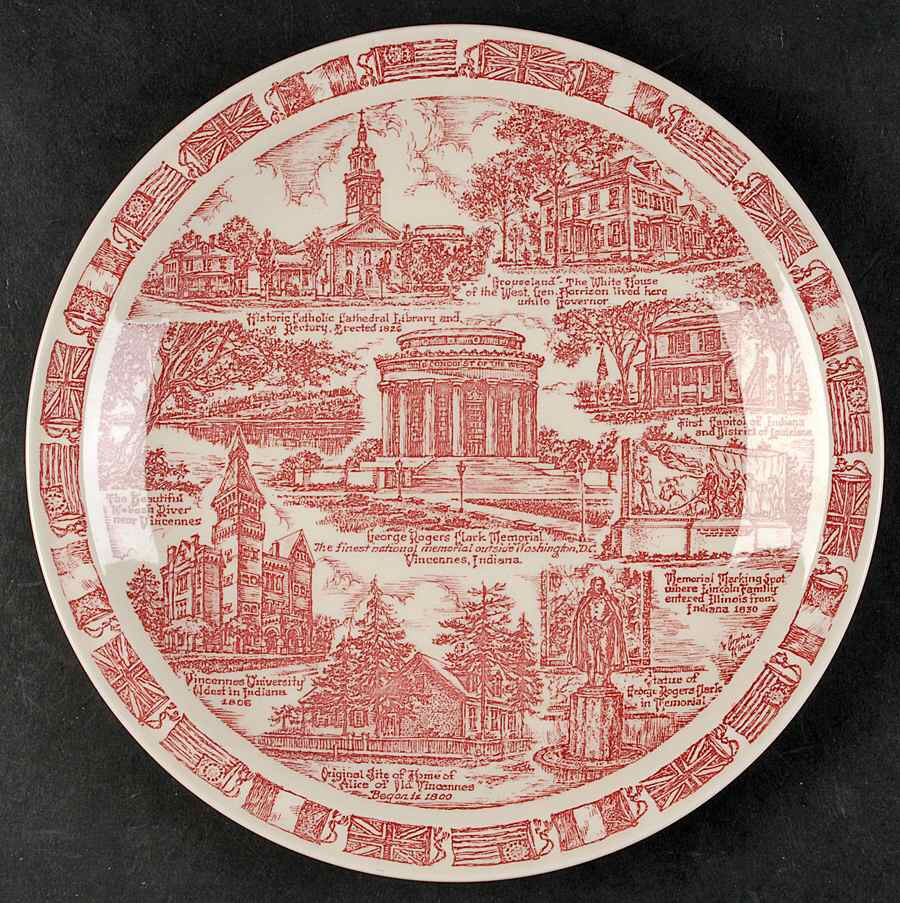 State Plate Indiana - No Box-Indiana Motif 1-Red by Vernon Kilns-1