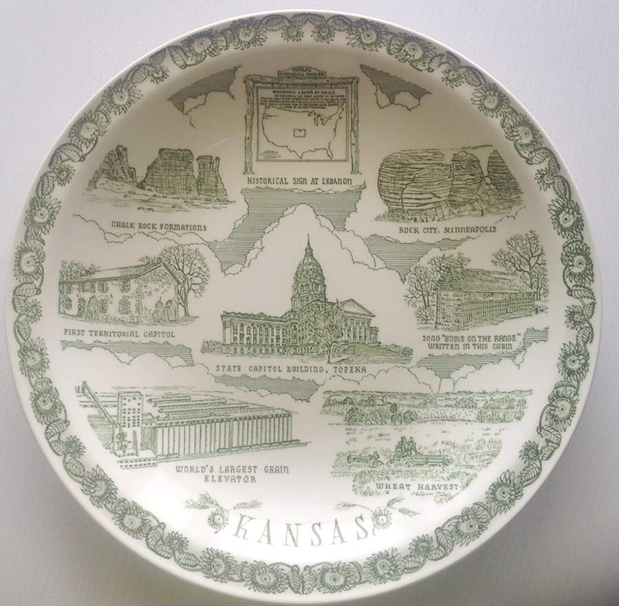 State Plate Kansas - No Box-Kansas Motif 2-Green by Vernon Kilns-1