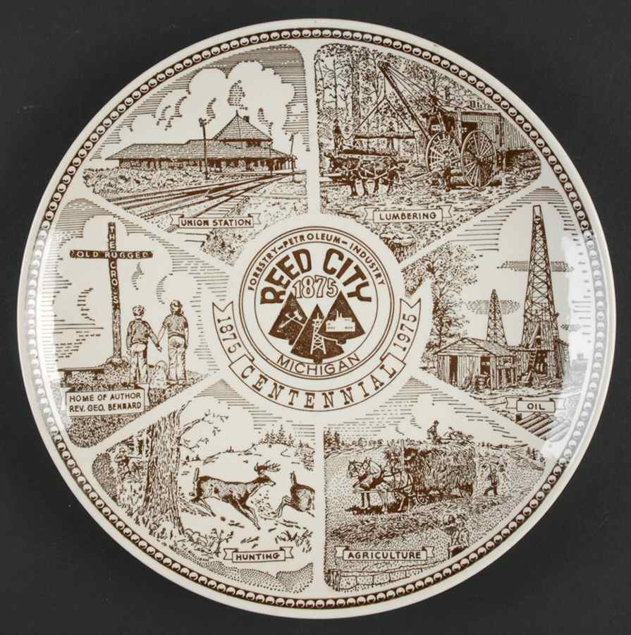 State Plate Michigan Centennial-Brown - No Box-Michigan Motif 1 by Vernon Kilns-1
