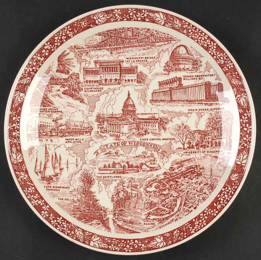 State Plate Wisconsin - Wisconsin Motif 1-Red by Vernon Kilns-1