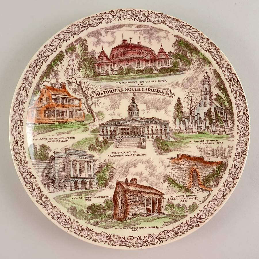 State Plate Historical South Carolina - No Box-S Carolina Motif 1-Multicolor by Vernon Kilns-1