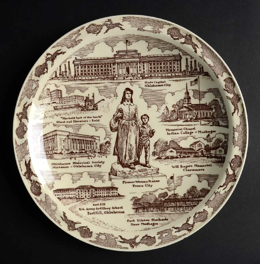 State Plate Oklahoma-Brown - No Box-Oklahoma Motif 1 by Vernon Kilns-1