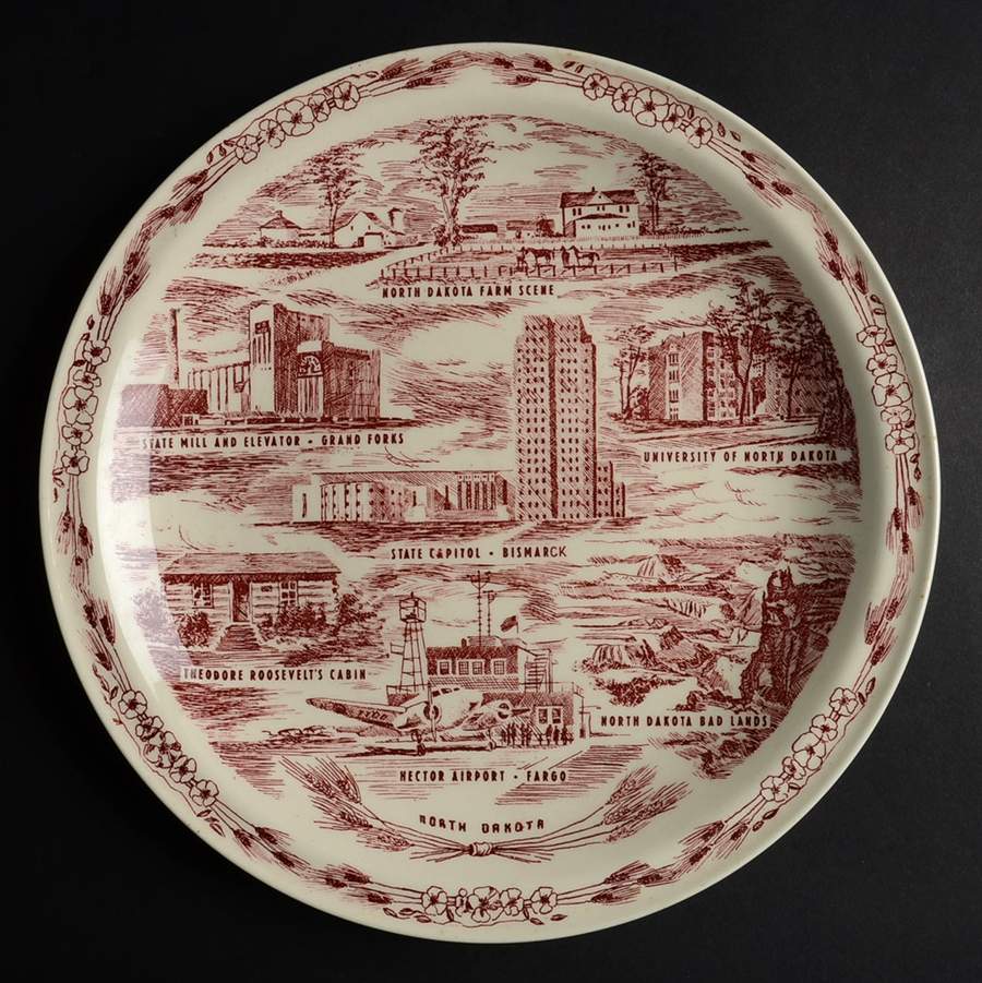State Plate North Dakota-Red - No Box-North Dakota Motif 1 by Vernon Kilns-1