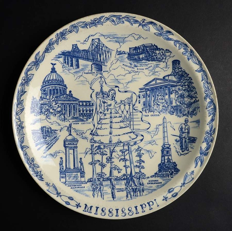 State Plate Mississippi - No Box-Mississippi Motif1-Blue by Vernon Kilns-1