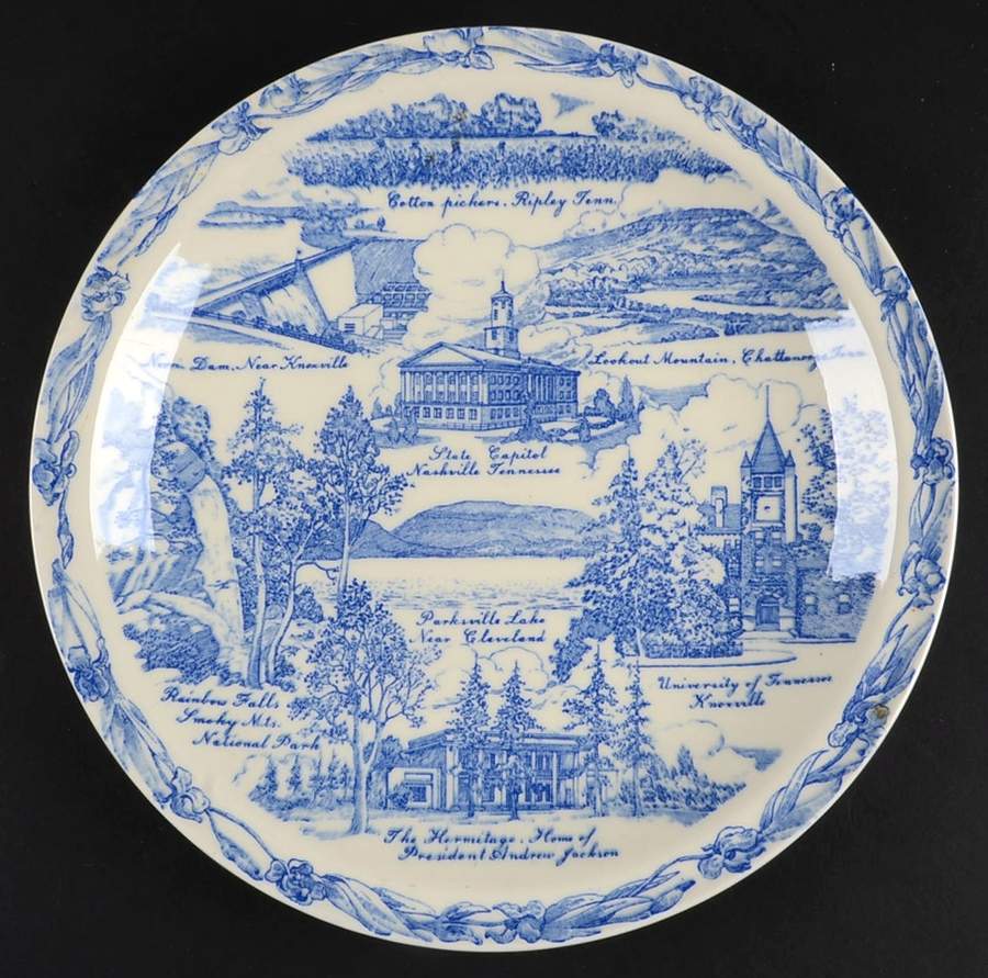 State Plate Tennessee-The Volunteer State - No Box-Tennessee Motif 1-Blue by Vernon Kilns-1