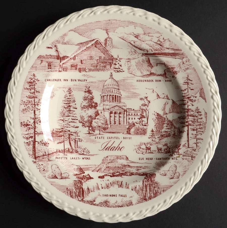State Plate Idaho - No Box-Idaho Motif 1-Red Swirl by Vernon Kilns-1