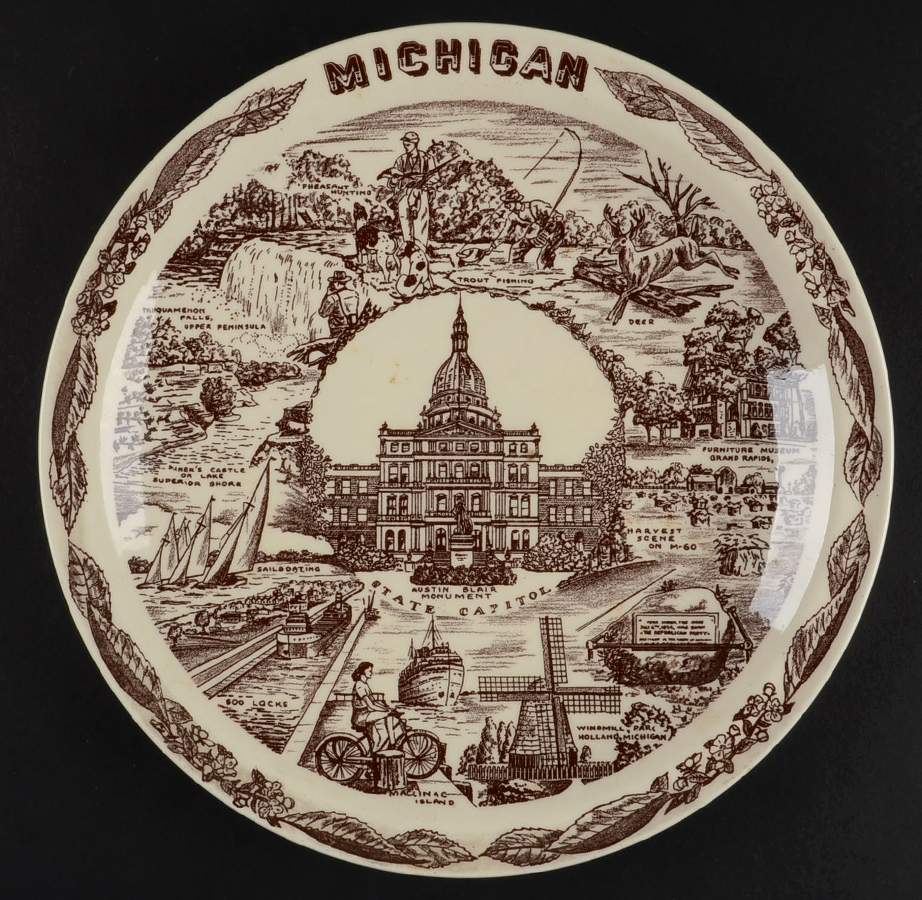 State Plate Michigan - No Box-Michigan Motif 2-Brown by Vernon Kilns-1