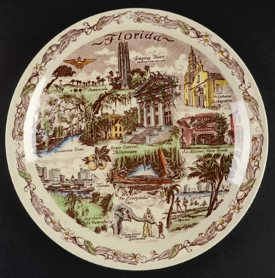 State Plate Florida - No Box-Florida Motif 4-Multi by Vernon Kilns-1