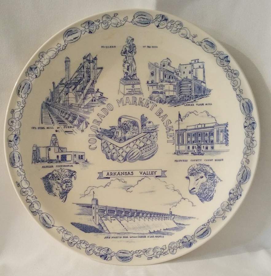 State Plate Colorado Market Basket - No Box-Colorado Motif 4-Blue by Vernon Kilns-1
