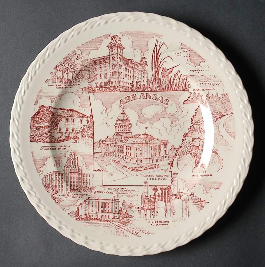 State Plate Arkansas - No Box-Arkansas Motif 2-Red by Vernon Kilns-1