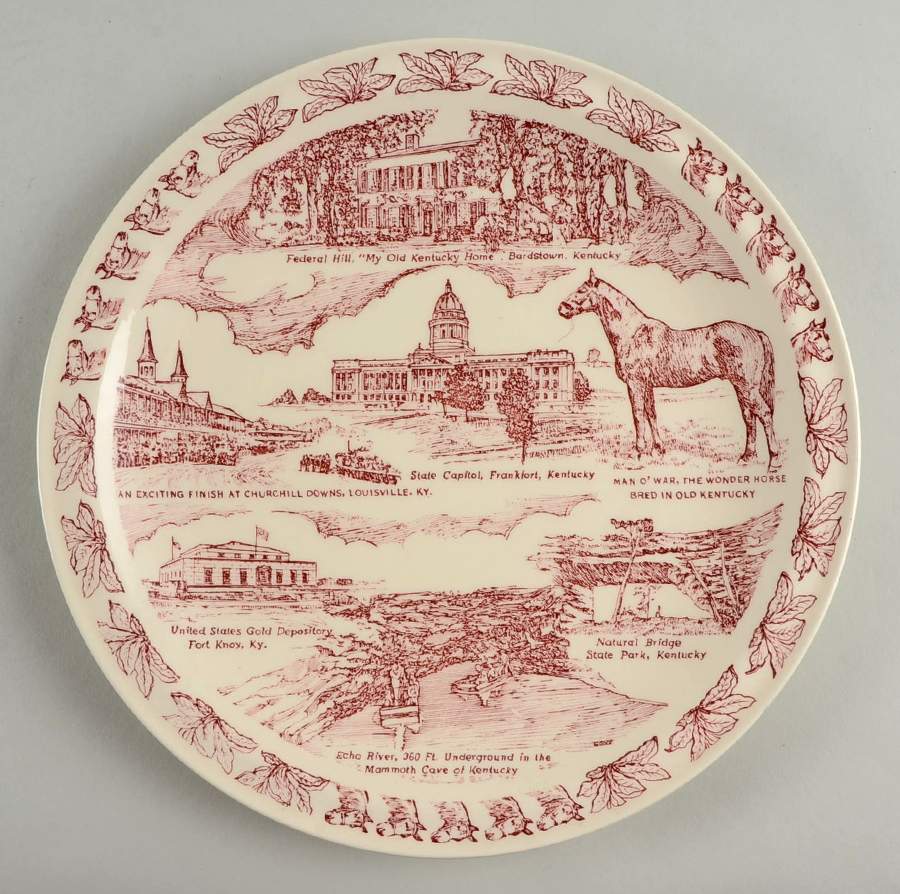 State Plate Kentucky-Red - No Box-Kentucky Motif 1 by Vernon Kilns-1