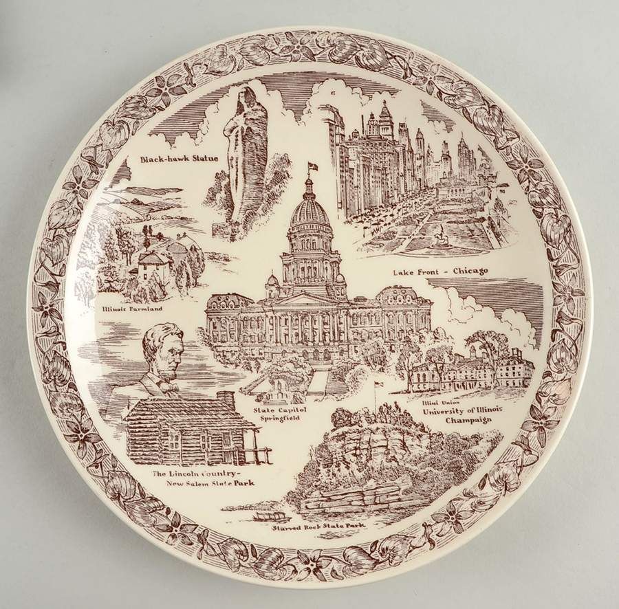 State Plate Illinois - No Box-Illinois Motif 1-Brown by Vernon Kilns-1