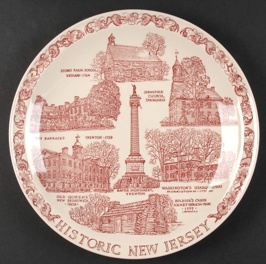 State Plate Historic New Jersey-Red - No Box-New Jersey 1-Red by Vernon Kilns-1