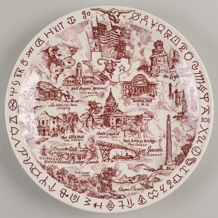 State Plate Texas-Red - No Box-Texas Motif 1-Red by Vernon Kilns-1