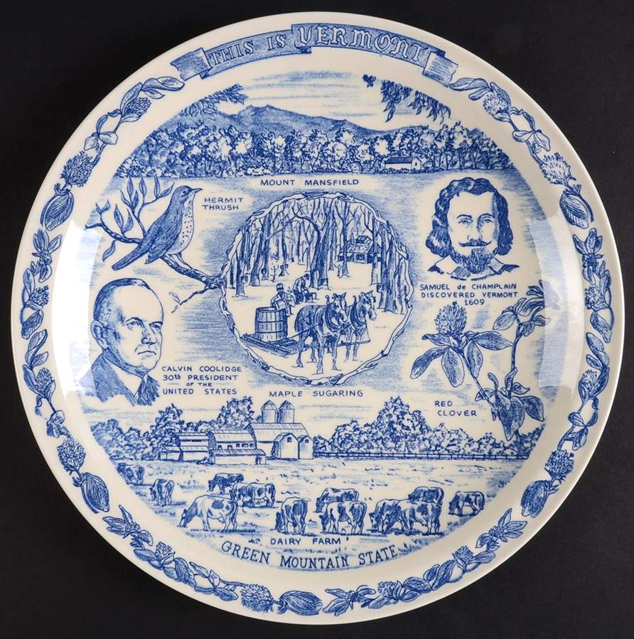 State Plate Vermont - No Box-Vermont Motif 1 Blue by Vernon Kilns-1