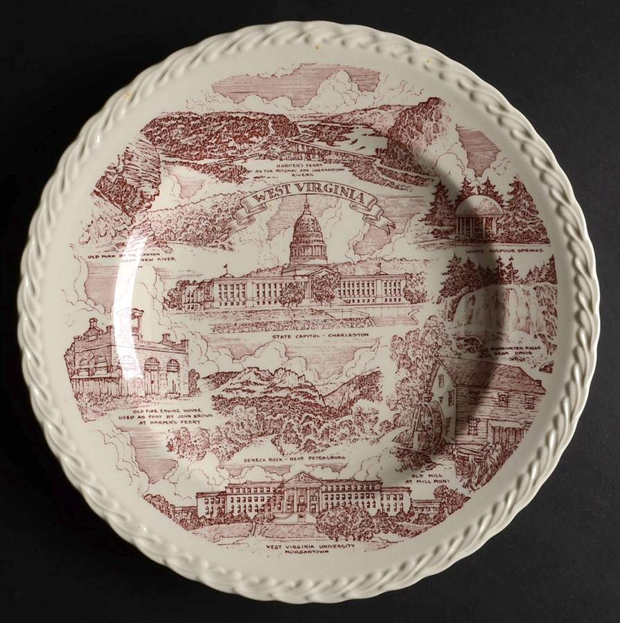 State Plate West Virginia - West Virginia Motif 1 Red Swirl by Vernon Kilns-1