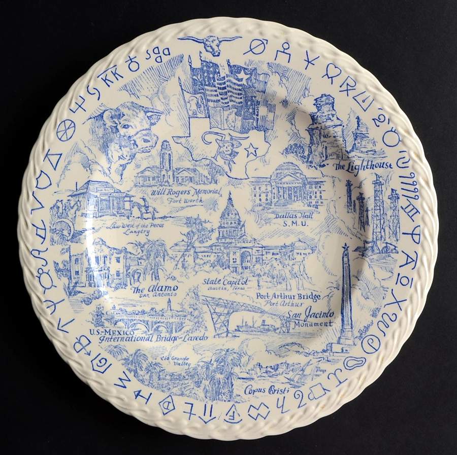 State Plate Texas - No Box-Texas Motif 1-Blueswirl by Vernon Kilns-1