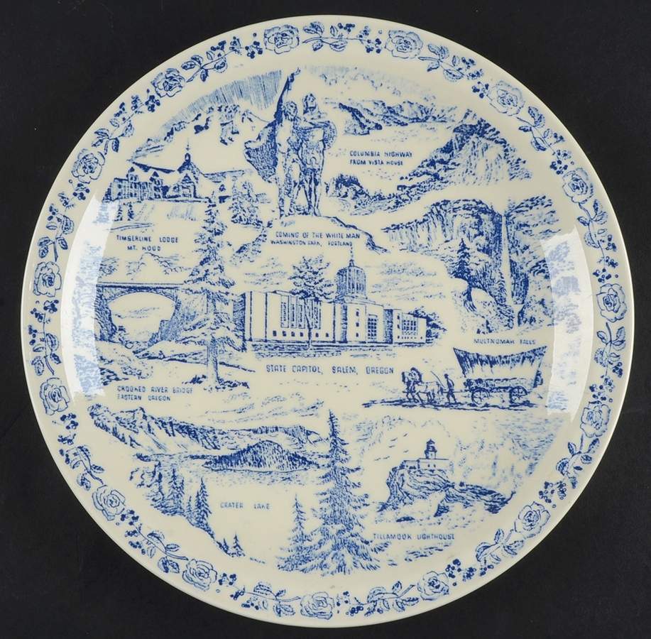 State Plate Oregon-Blue - No Box-Oregon Motif 1-Blue by Vernon Kilns-1