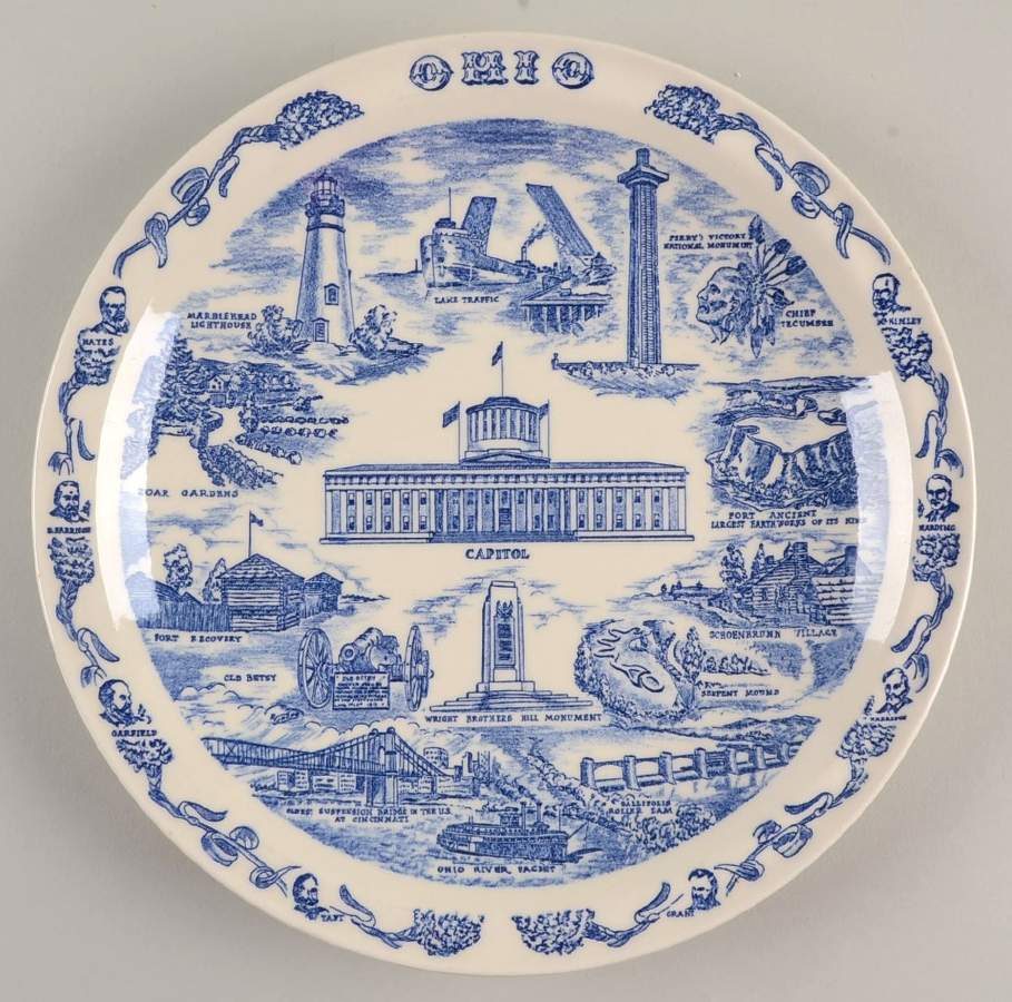 State Plate Ohio-Blue - No Box- Ohio Motif 2 by Vernon Kilns-1
