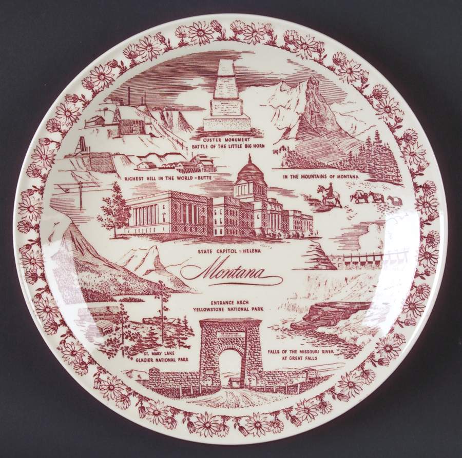 State Plate Montana-Red - No Box-Montana Motif 1 by Vernon Kilns-1