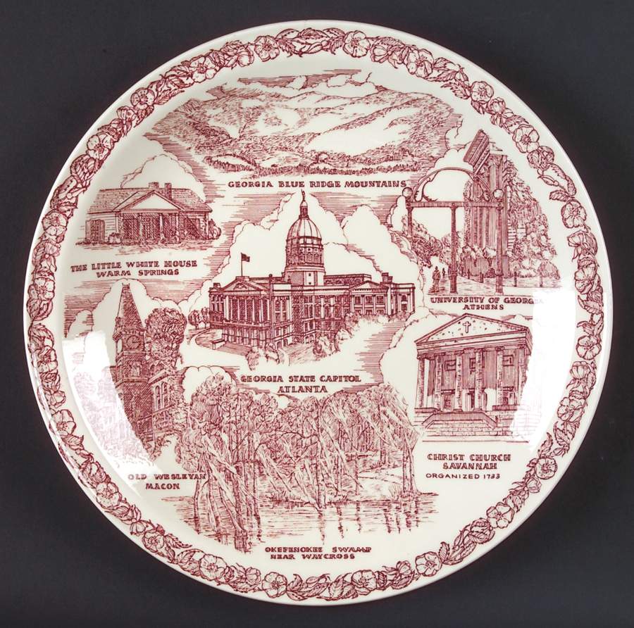 State Plate Georgia-Red - Georgia Motif 1-Red by Vernon Kilns-1