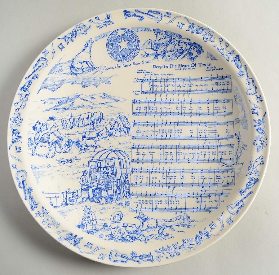 State Plate Texas-Deep In The Heart Of Texas -Blue - No Box-Texas Motif 3-Blue by Vernon Kilns-1