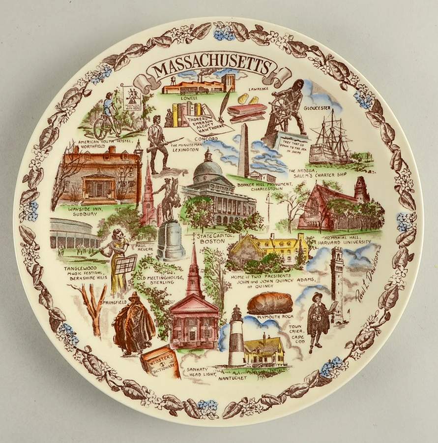 State Plate Massachusetts - No Box-Massachusetts Motif 1-Multi by Vernon Kilns-1