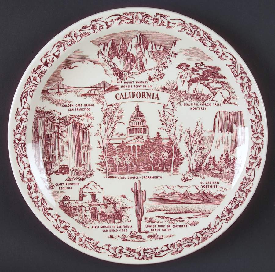State Plate California - No Box-California Motif 1-Red by Vernon Kilns-1