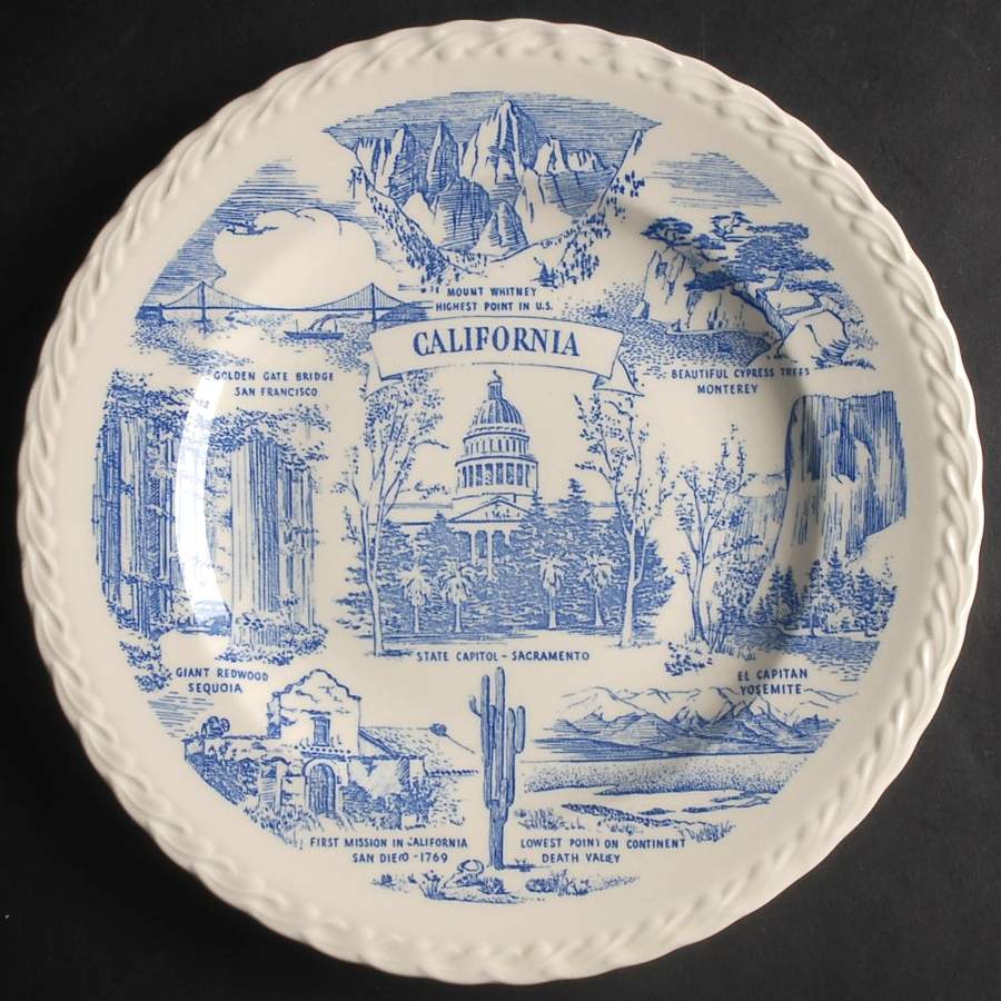 State Plate California - No Box-California 1 Blue Swirl by Vernon Kilns-1