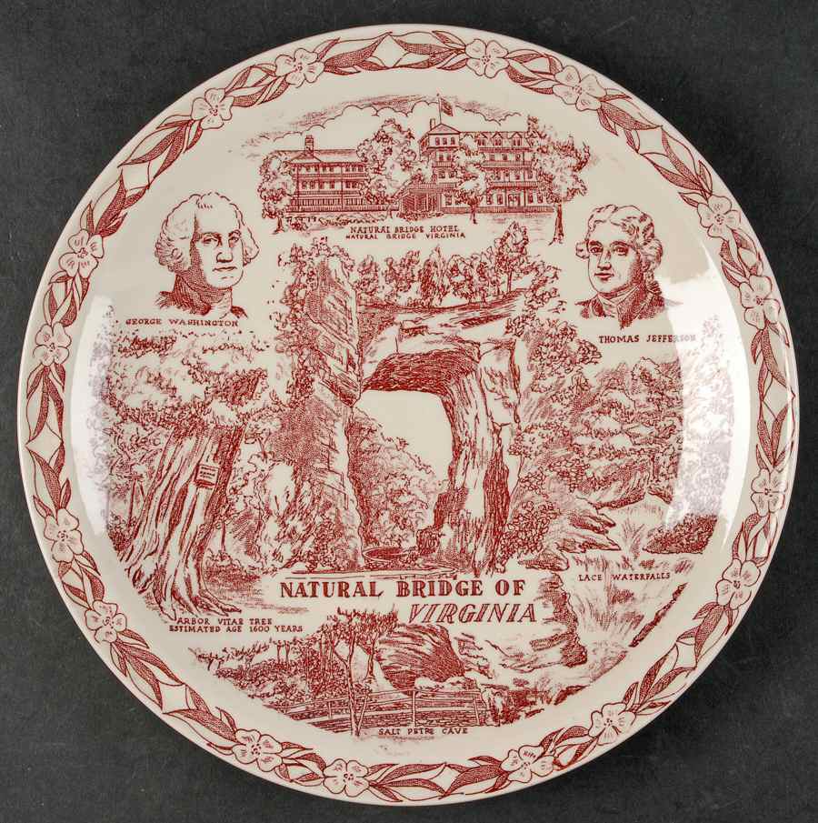Parks Plates Natural Bridge Virginia - No Box-Virginia Motif 2-Red by Vernon Kilns-1