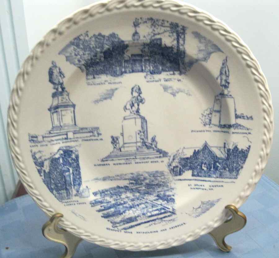 City Plates Newport News & Jamestown Virginia - No Box-Virginia Motif 7-Blue by Vernon Kilns-1