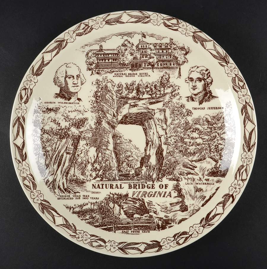Parks Plates Natural Bridge Virginia - No Box-Virginia Motif 2-Brown by Vernon Kilns-1