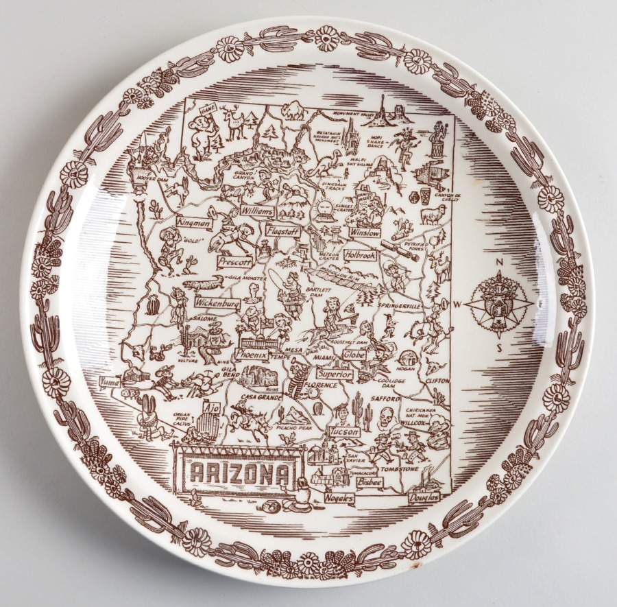 State Map Plate Arizona - No Box-Arizona Motif 1-Brown by Vernon Kilns-1