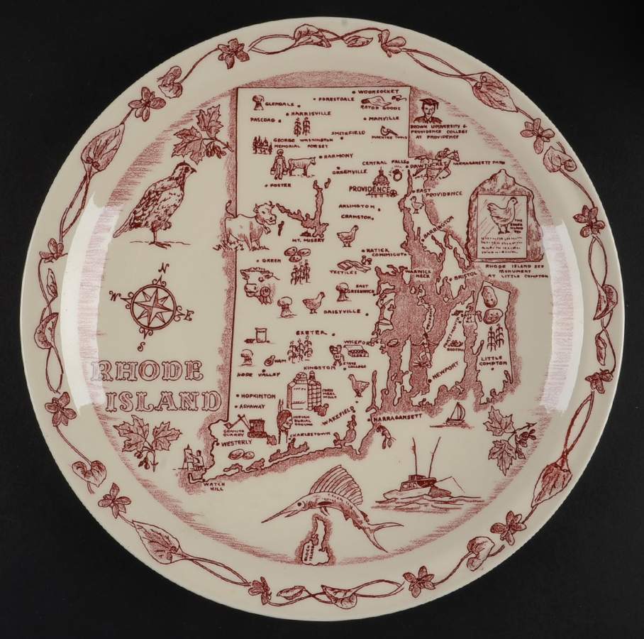 State Map Plate Rhode Island - No Box-Rhode Island Motif 1 by Vernon Kilns-1