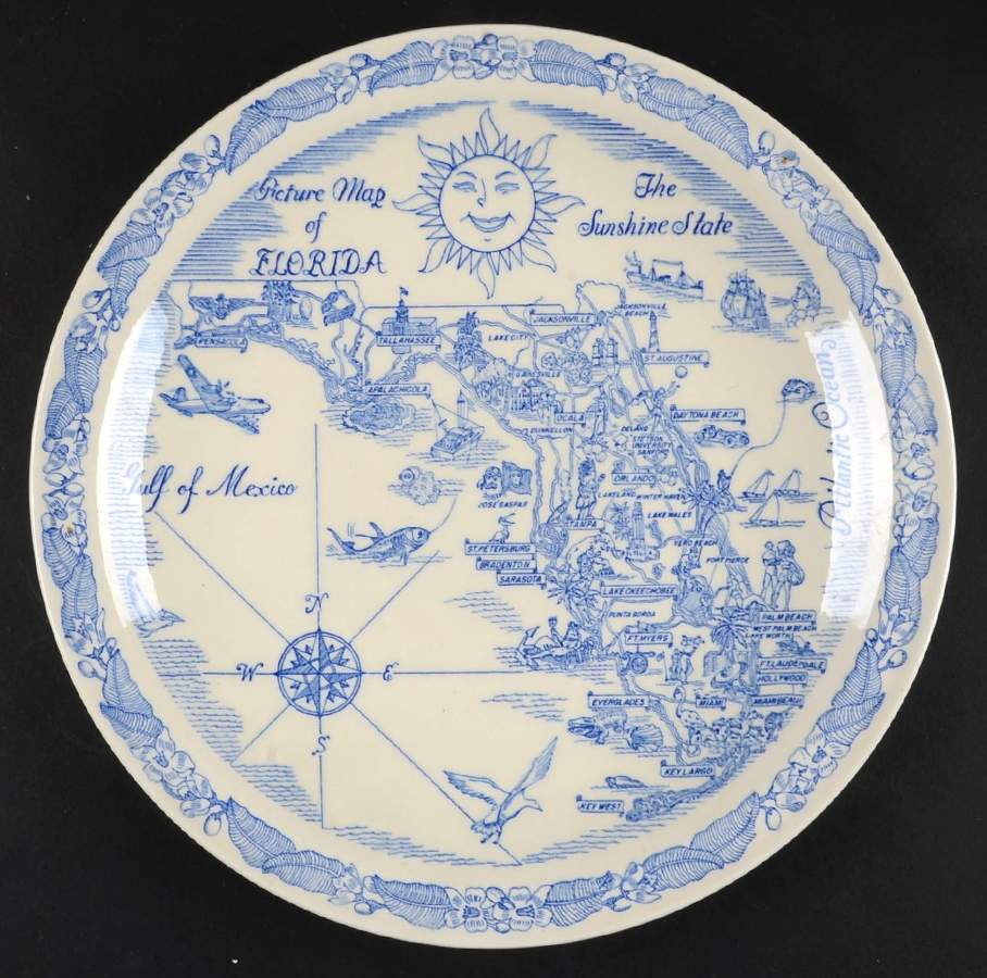 State Map Plate Florida - No Box-Florida Motif 1-Blue by Vernon Kilns-1