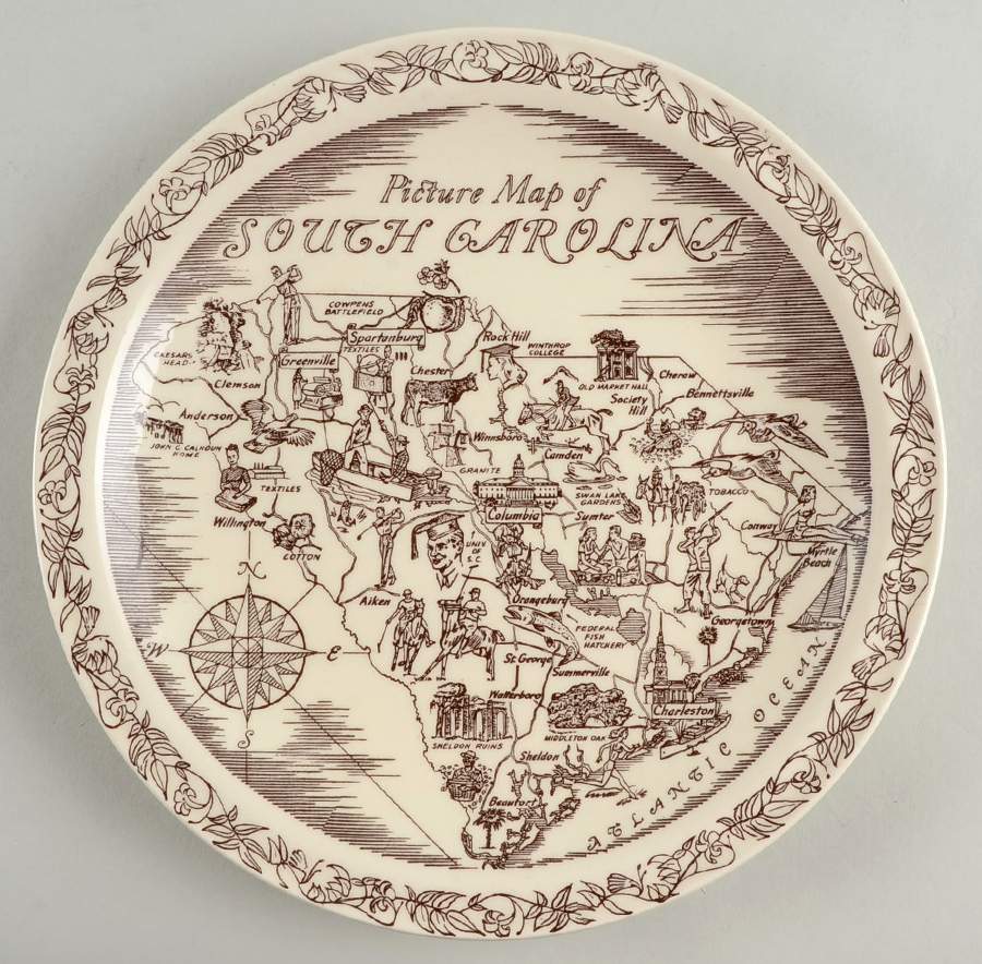 State Map Plate South Carolina - No Box-South Carolina Motif 1 by Vernon Kilns-1