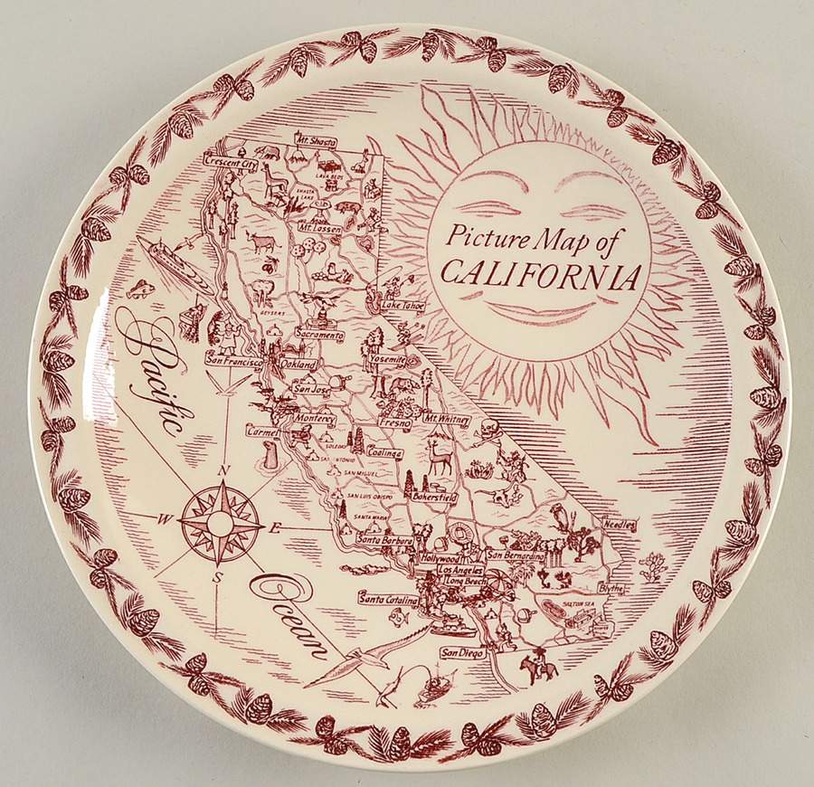 State Map Plate California - No Box-California Motif 1-Red by Vernon Kilns-1