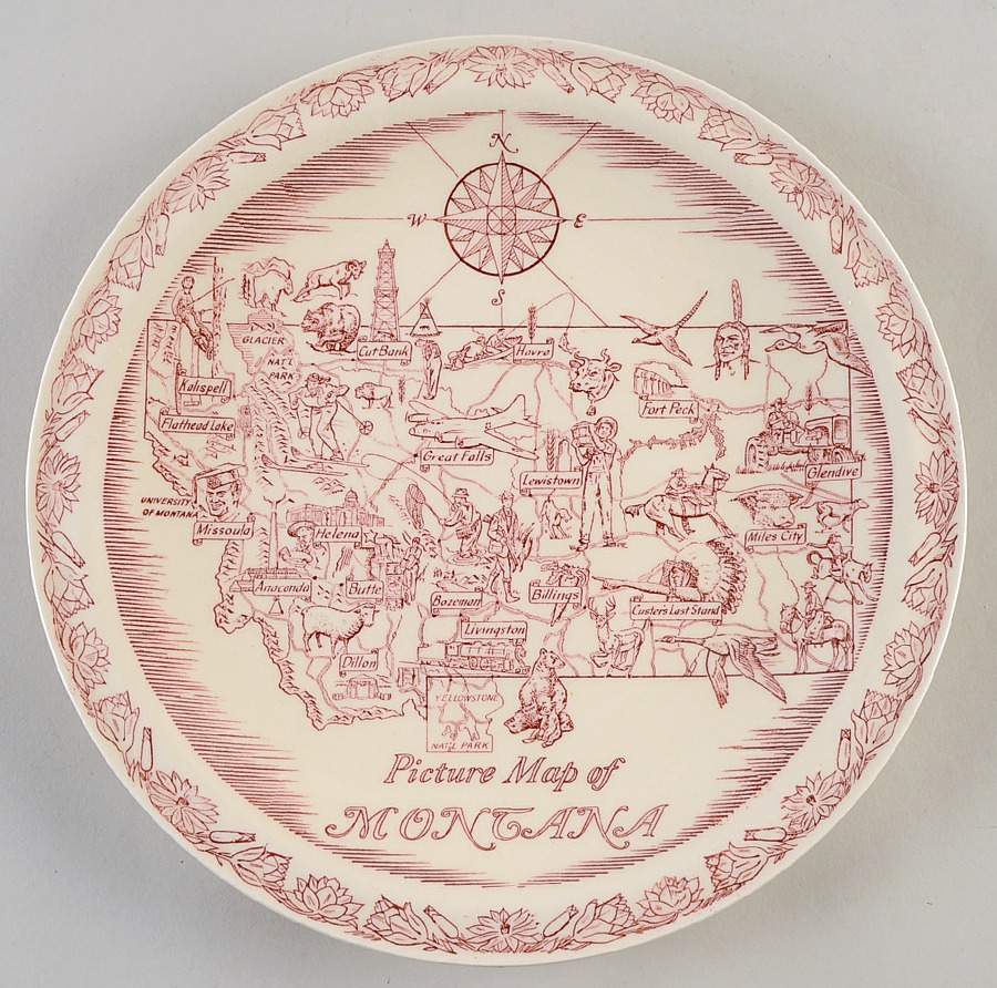 State Map Plate Montana - No Box-Montana Motif 1 by Vernon Kilns-1