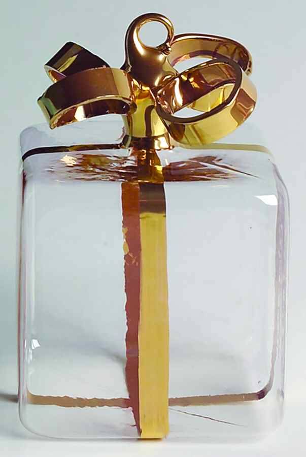 Vietri Crystal Christmas Ornament Clear Present Box W/Gold Bow - No Box by Vietri-1