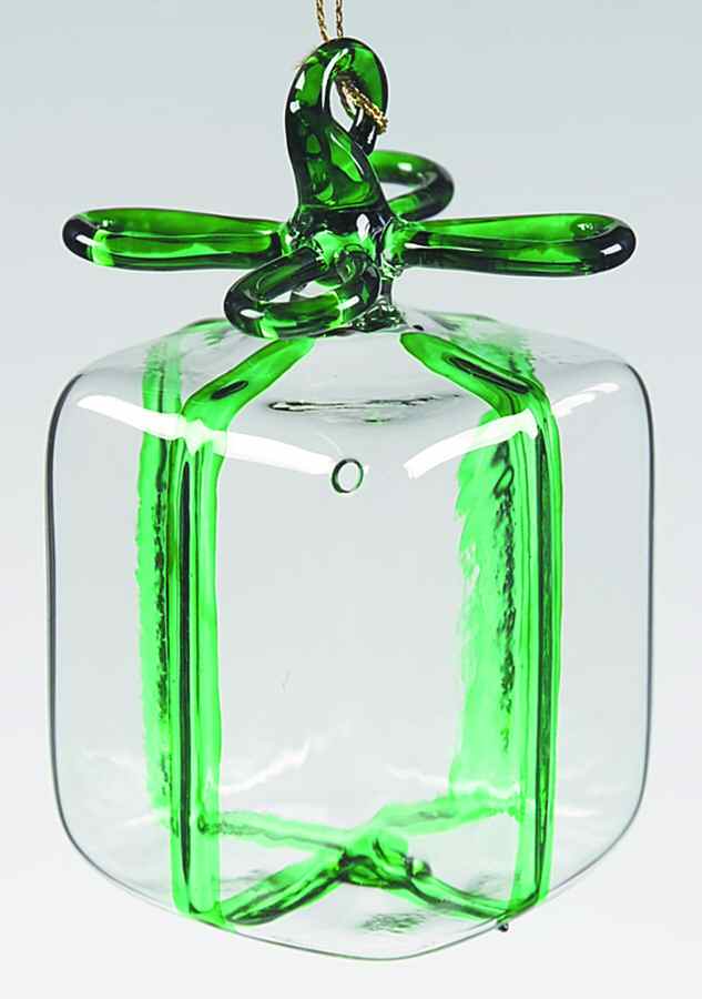 Vietri Crystal Christmas Ornament Clear Present W/Green Bow - No Box by Vietri-1