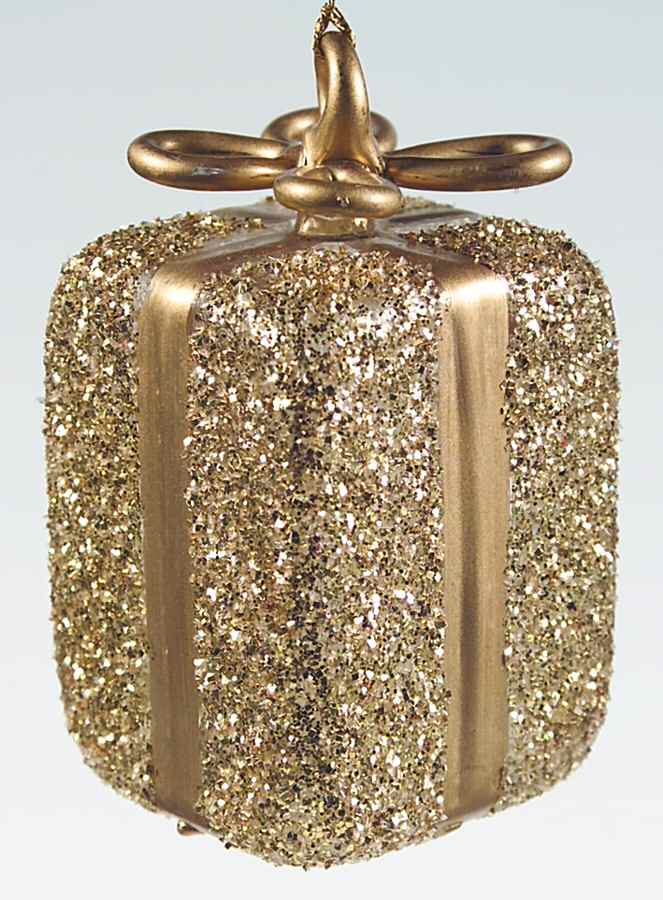 Vietri Crystal Christmas Ornament Gold Glitter Present - No Box by Vietri-1