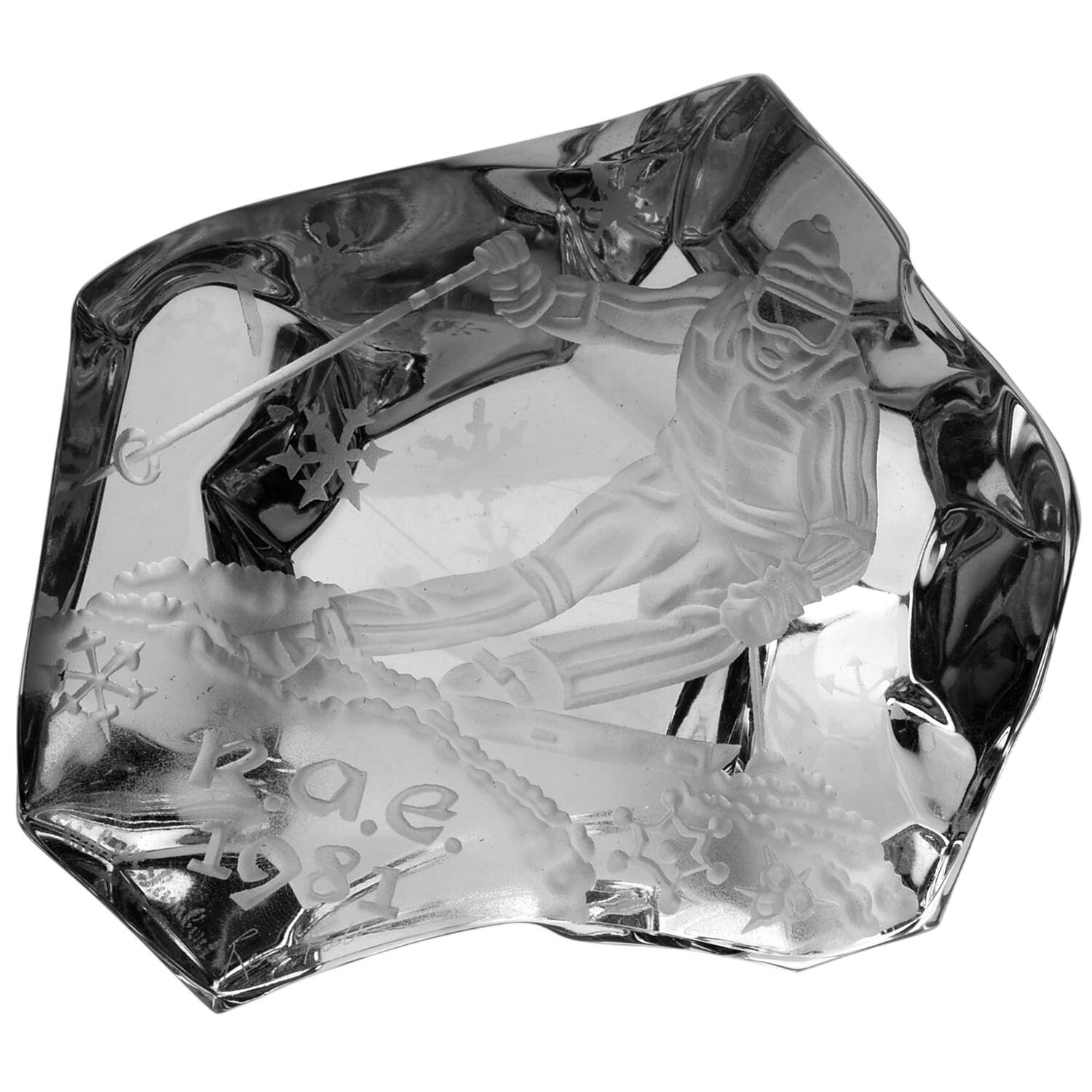 Val St Lambert Paperweight Rock-Ski Engraving - No Box by Val St Lambert-1