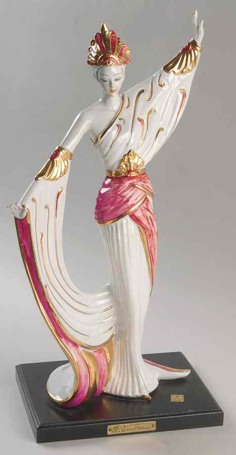 Vittorio Sabadin Capodimonte Figurines Art Deco Woman-Red/Gold Headdress - No Box by Vittorio Sabadin-1