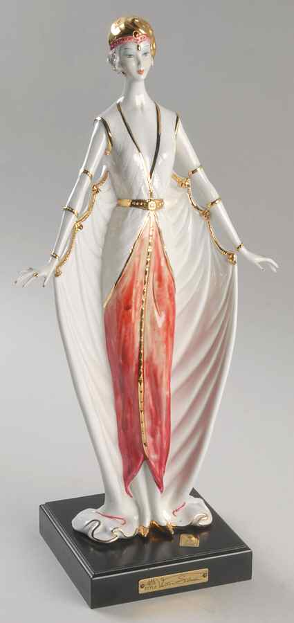 Vittorio Sabadin Capodimonte Figurines Art Deco Woman In Gold/Red Hat - No Box by Vittorio Sabadin-1