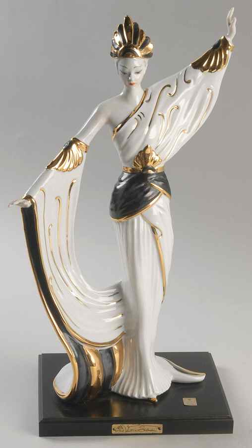 Vittorio Sabadin Capodimonte Figurines Art Deco Woman-Black/Gold Headdress - No Box by Vittorio Sabadin-1