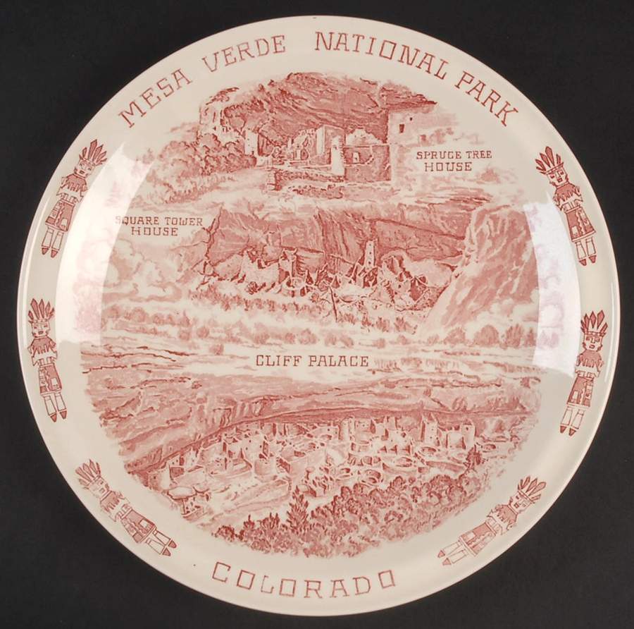 Parks Plates Mesa Verde National Park Colorado - No Box-Colorado Motif 1-Red by Vernon Kilns-1