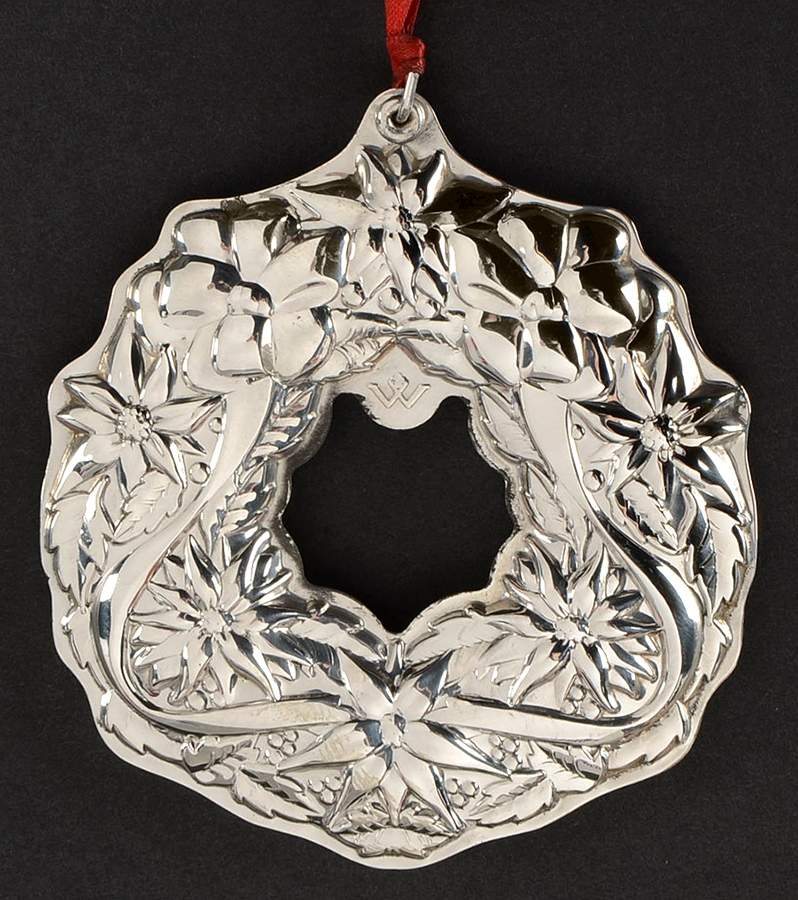 Christmas Wreath Poinsettias & Bows - Boxed by Wallace Silver-1