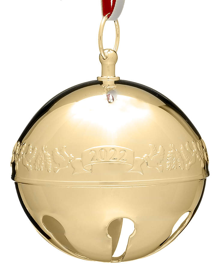 Sleigh Bell-Goldplated Ornament 2022 Doves & Holly - No Box by Wallace Silver-1