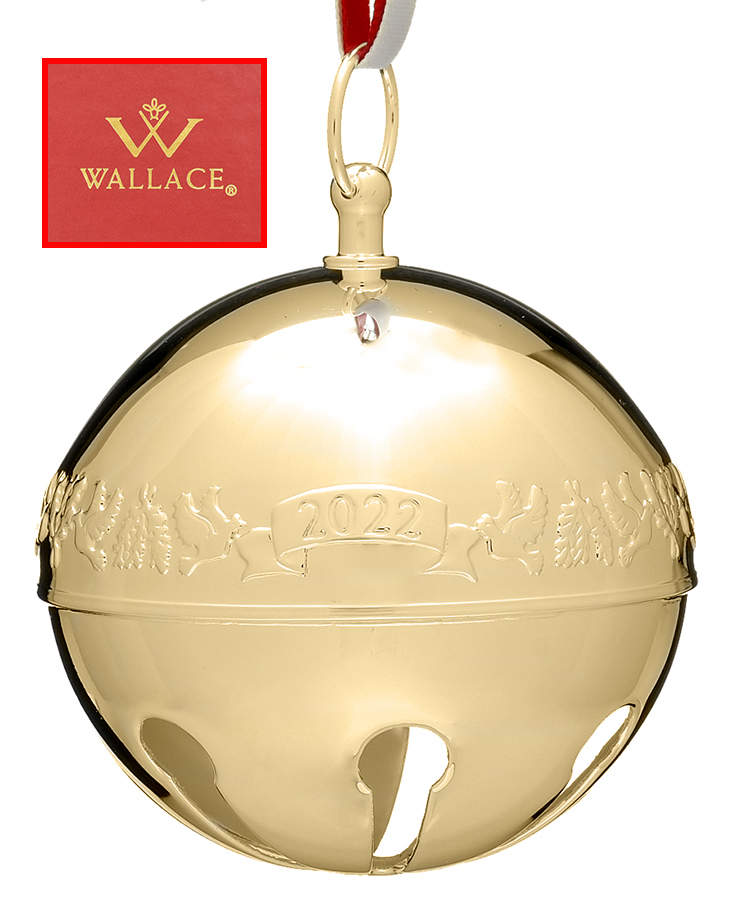 Sleigh Bell-Goldplated Ornament 2022 Doves & Holly - Boxed by Wallace Silver-1