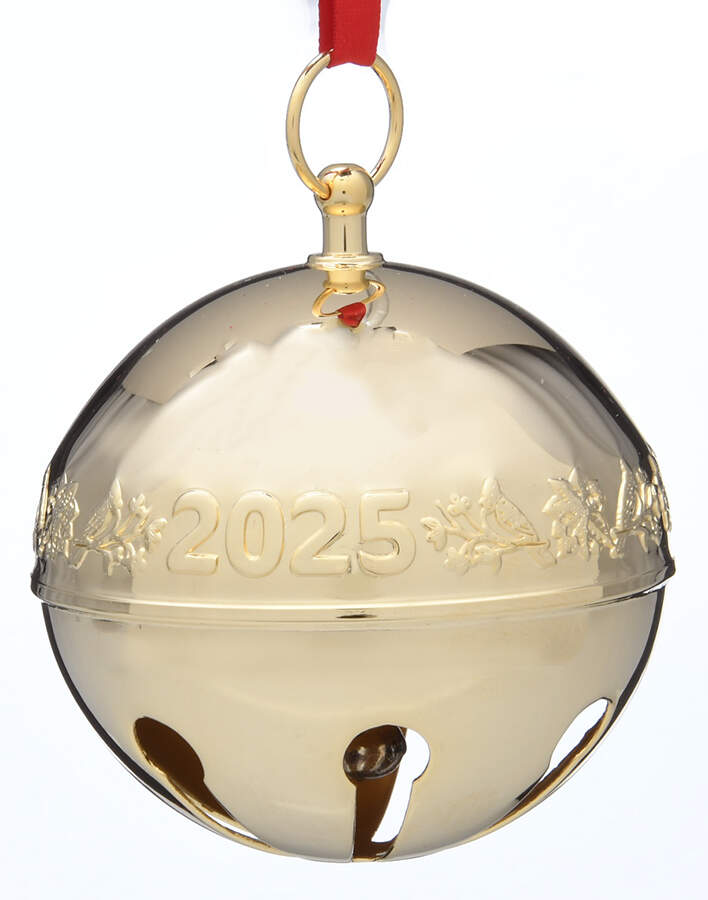 Sleigh Bell-Goldplated Ornament 2025 Cardinals & Poinsettias - No Box by Wallace Silver-1